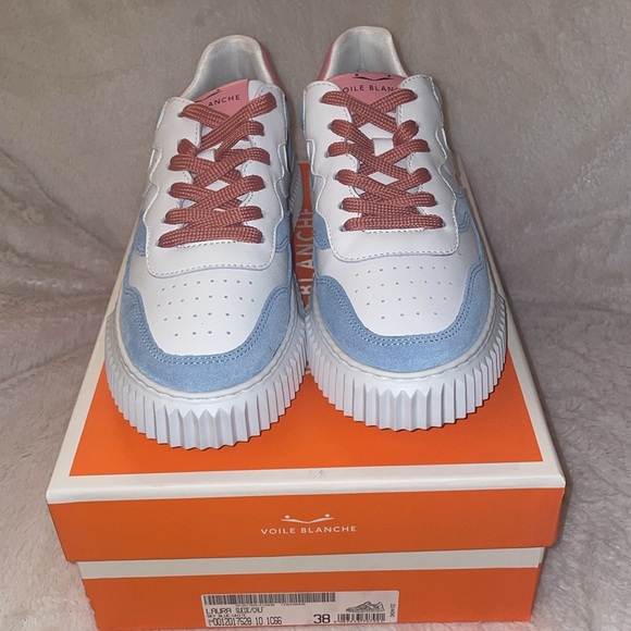 NWT VOILE BLANCHE LAURA Leather And Suede Sneakers in Light Blue-Cream - Picture 8 of 15
